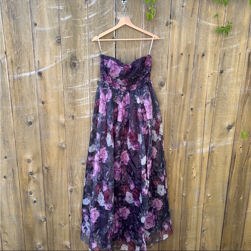 Purple Floral Strapless Bustier Chiffon Organza Maxi Dress 🌿 - Picture 10 of 11